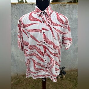 PreOwned Lex Breezy Hawaiian Shirt  White/Red Full Button Men's Large